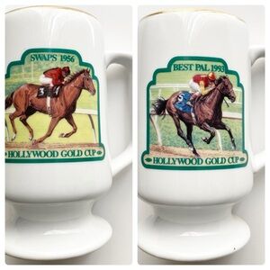 Horse Racing, Hollywood Gold Cup Park, Set of 2, Commemorative Cups, 195…